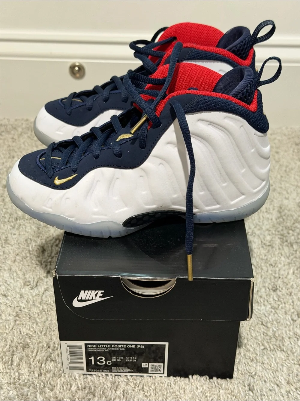 Nike Kids Navy/White/Red Sneakers with Gold Accents